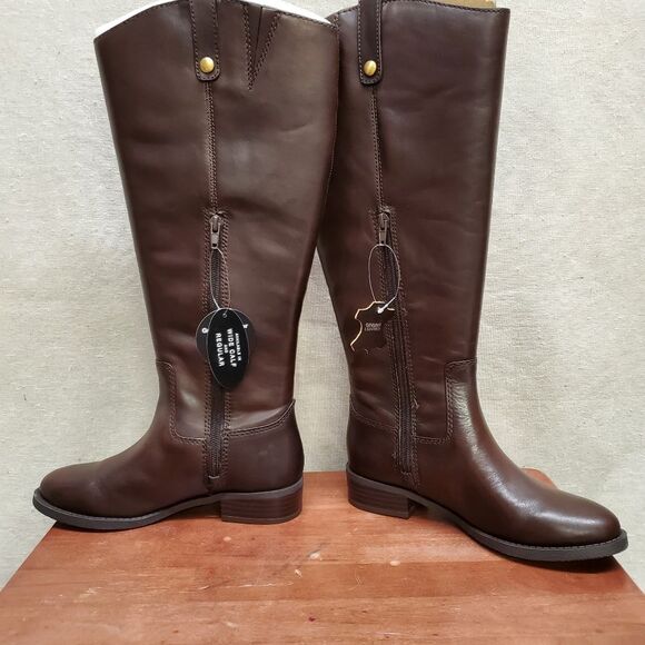 FAWNE WIDE CALF Size 6M Chocolate Leather Riding Boots I.N.C - Picture 7 of 12